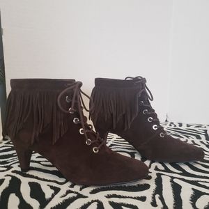 Maje Fox Brown Suede Ankle Booties